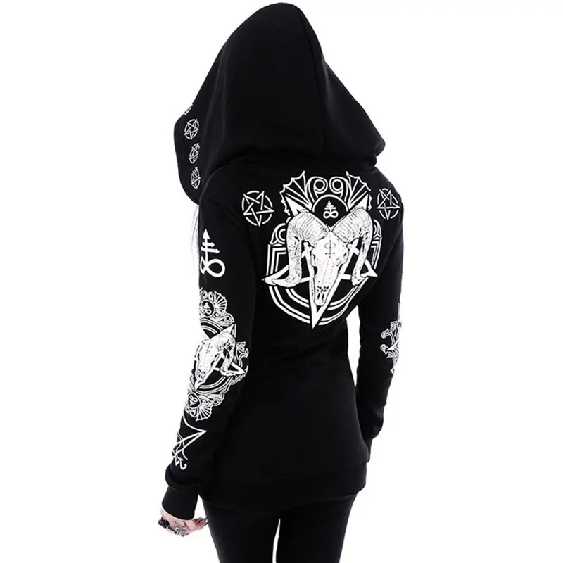 Black Hoodie Sweatshirt Women Plus Size Tops Punk Gothic Print Hooded Hipster Streetwear Spring Big Sizes 5XL Goth Girls Hoodies