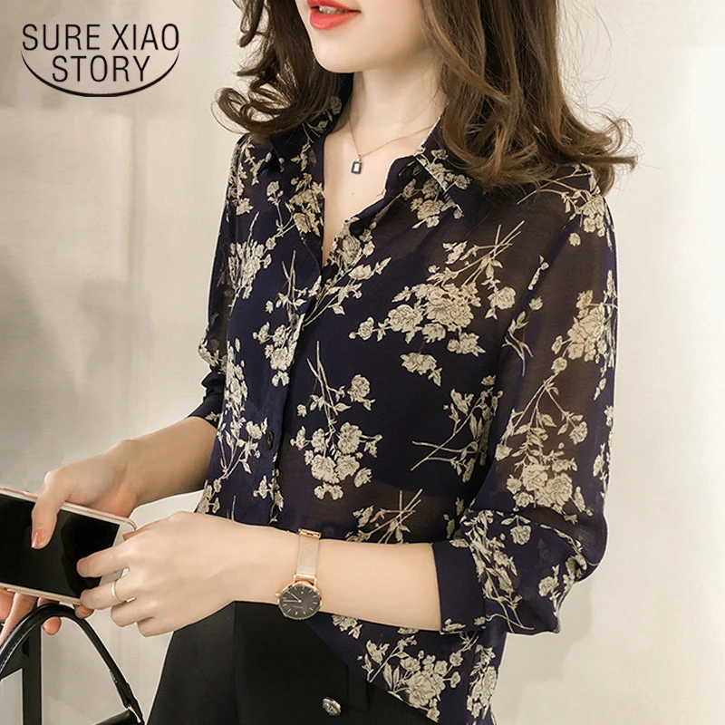 

Fashion Print Chiffon Blouse Woman Tops And Blouses 2019 Long Sleeve Plus Size M-4XL OL Women Blusa Feminina Shirt 1058 40