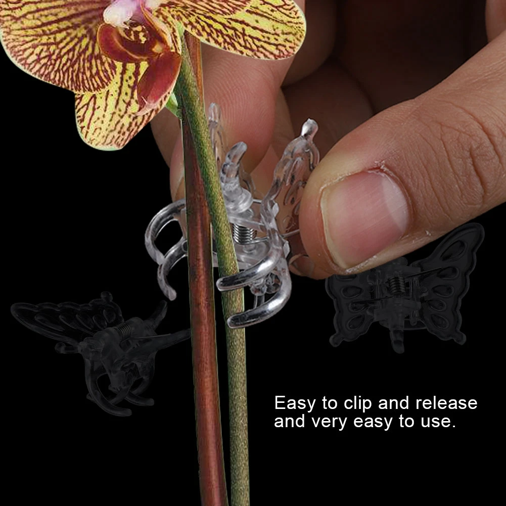 

100Pcs Garden Tools Stem Clips Grow Upright Orchid Plastic Mini Stalks Flower Orchid Clip New