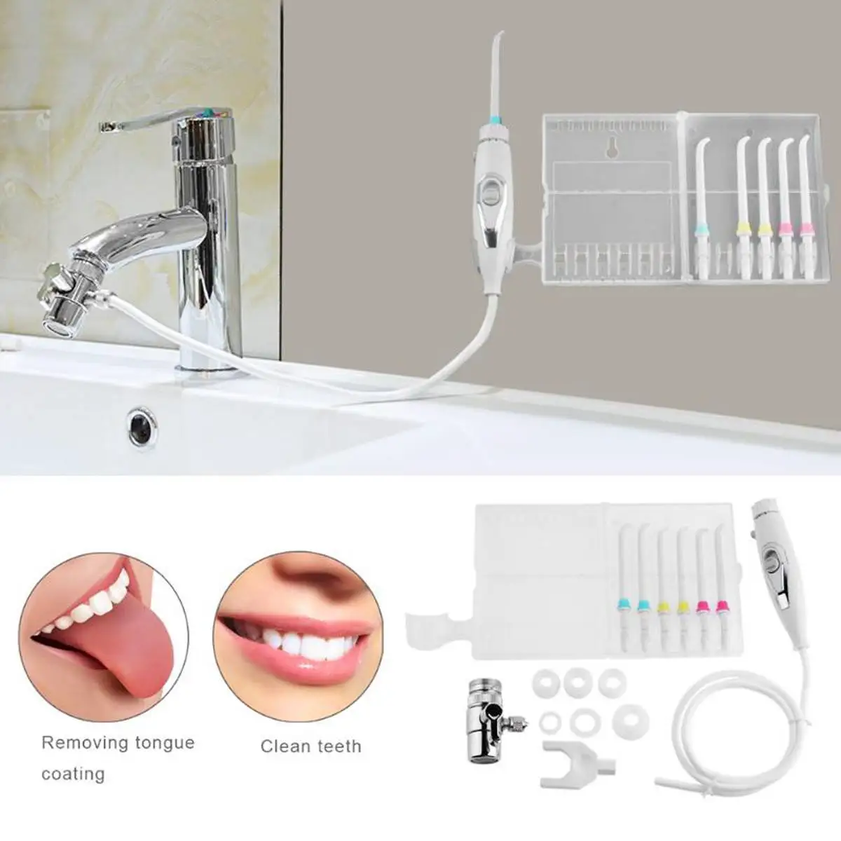 

6Pcs Nozzle Faucet Water Dental Flosser Portable Oral Irrigator Switch Jet Tooth Brush SPA Floss Toothbrush Irrigation