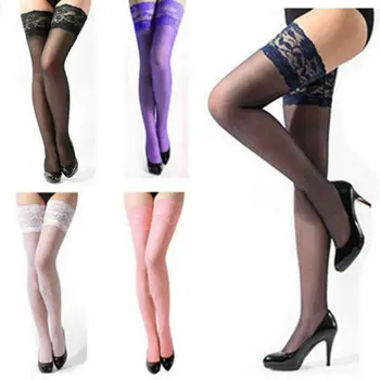 

Sexy Women Mesh Sheer Lace Stay Up Thigh High Hold-ups Stockings Pantyhose Lace Floral See Through Exotic Apparel Hosiery