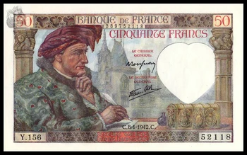 Франция 50 франков 1942 P-93 Оригинал world banknote real