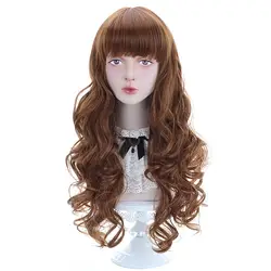 Длинные волнистые Косплэй Лолита парик маррон волос парики с челкой 24 ''взрослый синтетические парики для Для женщин жаропрочных волокна OEM