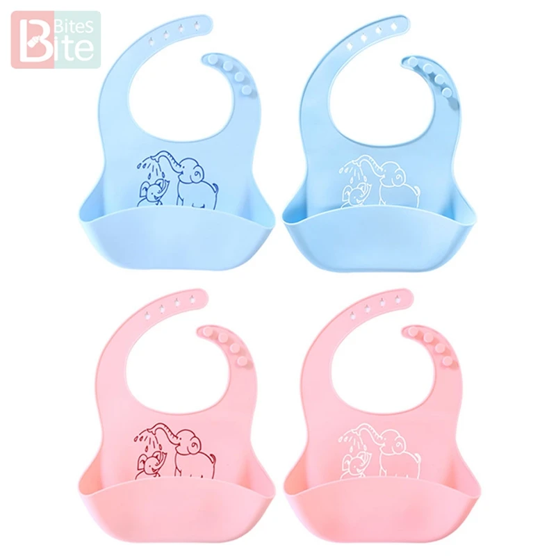 Bite Bites Baby Bibs Waterproof Newborn Feeding Cartoon Animal Elephant BPA Free Baby Stuff Food Grade Silicone Bibs