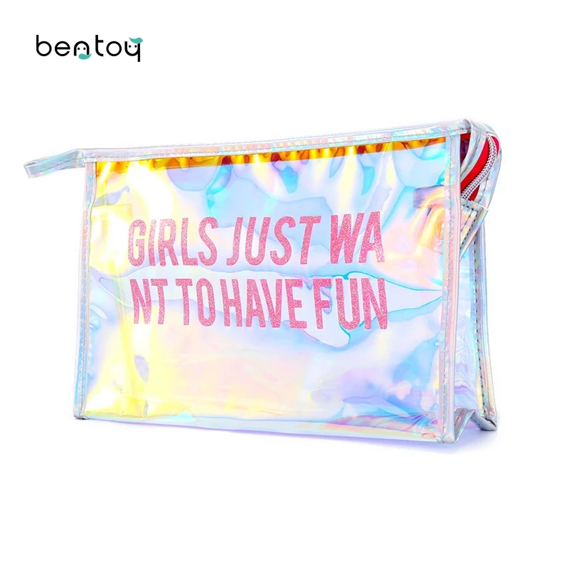 

fashion summer hologram cosmetc case for women pvc transparent makeup bags clear organizer travel pouch waterproof beach bag