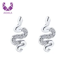 AIDAILA 925 пробы серебряные серьги-гвоздики CZ женские ювелирные изделия Модные милые миниатюрные серьги-гвоздики в виде змеи подарок для девочек