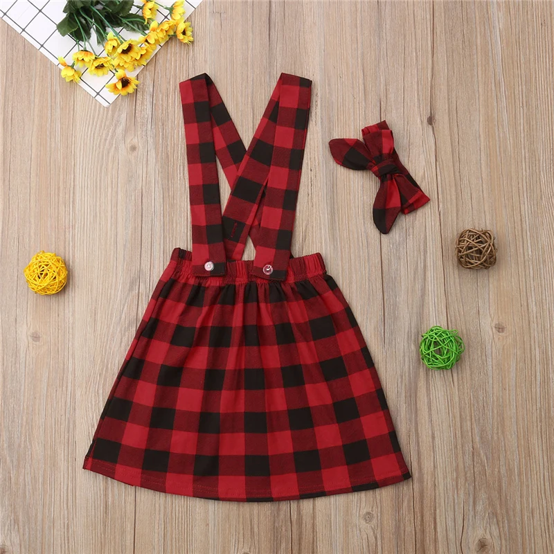 Эксклюзивная Рождественская красная клетчатая юбка на бретелях для новорожденных девочек, комплект одежды 1-6Y