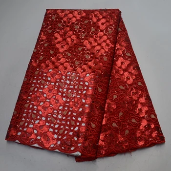 

Red African sequins lace fabric 2019 high quality double organza full sequence french tulle mesh glitter Nigerian lace fabrics