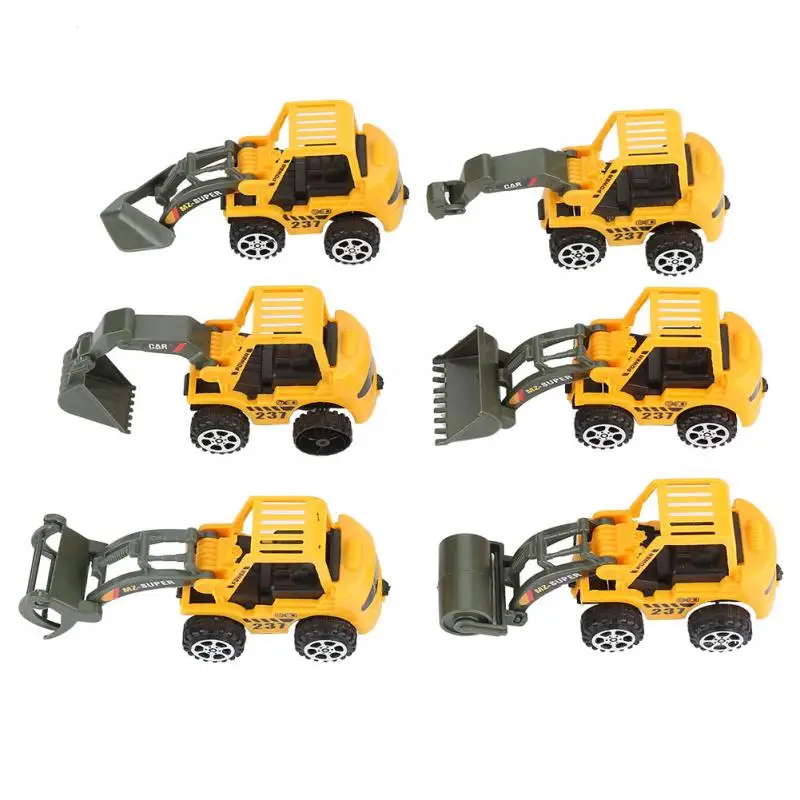 6Pcs/Set Mini Construction Vehicle Engineering Car Diecast Excavator
