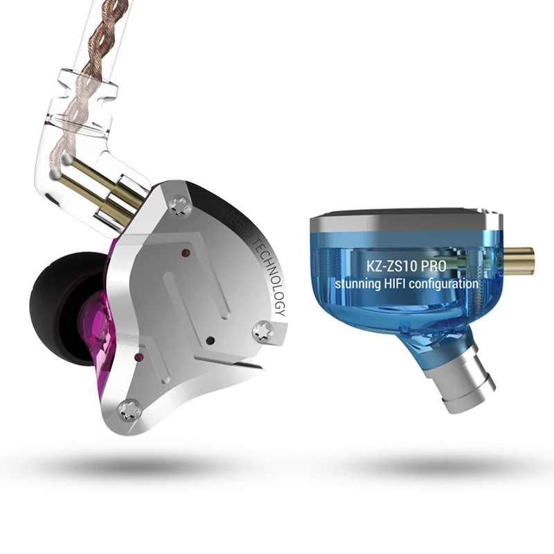 Наушники вкладыши KZ ZS10 Pro Aptx HD с кабелем гибридные наушники 4BA + 1DD Hifi басами
