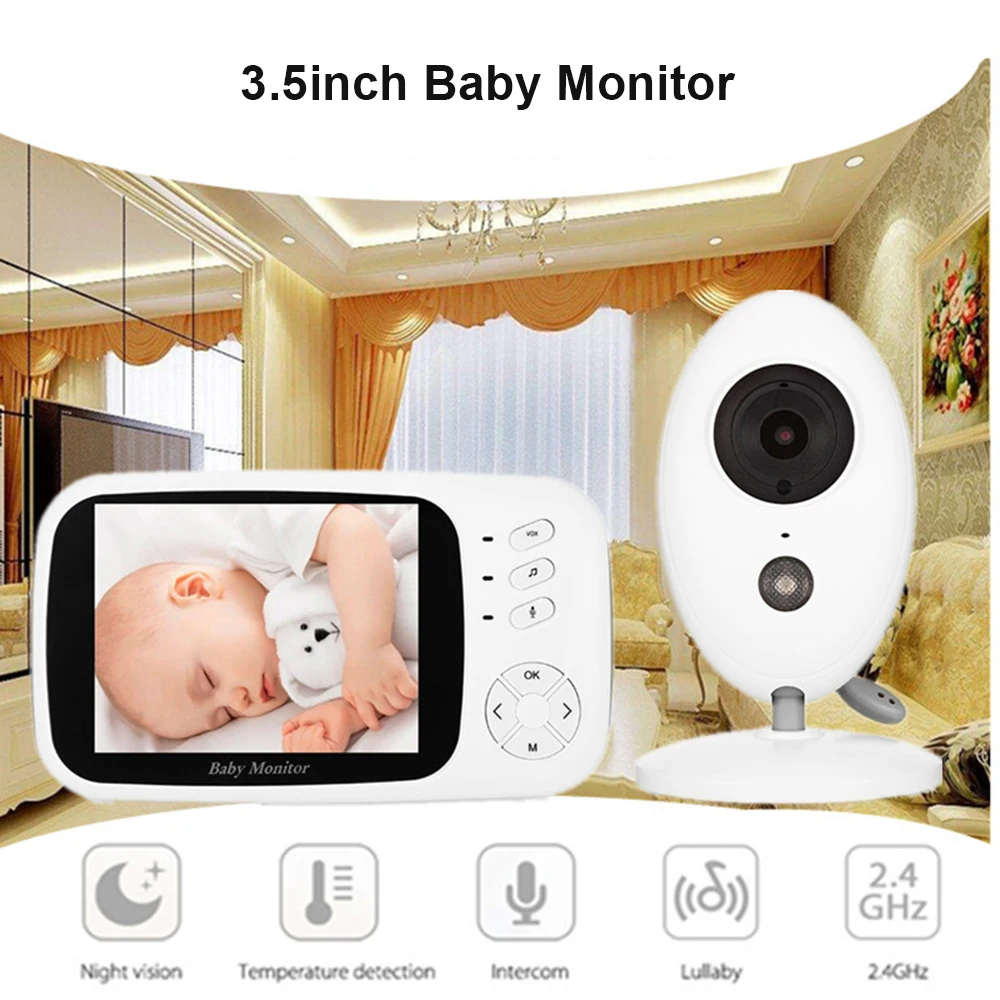 

CWH 2.4GHz Baby Monitor 3.5inch LCD Temperature Detection Intercom 360degree Rotation Night Vision Watch Your Baby Day and Night