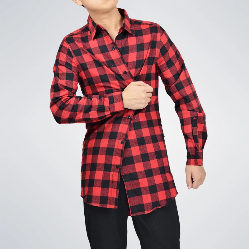 Moomphya, модная уличная одежда, мужская Удлиненная рубашка, длинная стильная клетчатая рубашка, Мужская Удлиненная рубашка с изогнутым подолом, с боковой молнией, Мужская хип-хоп рубашка