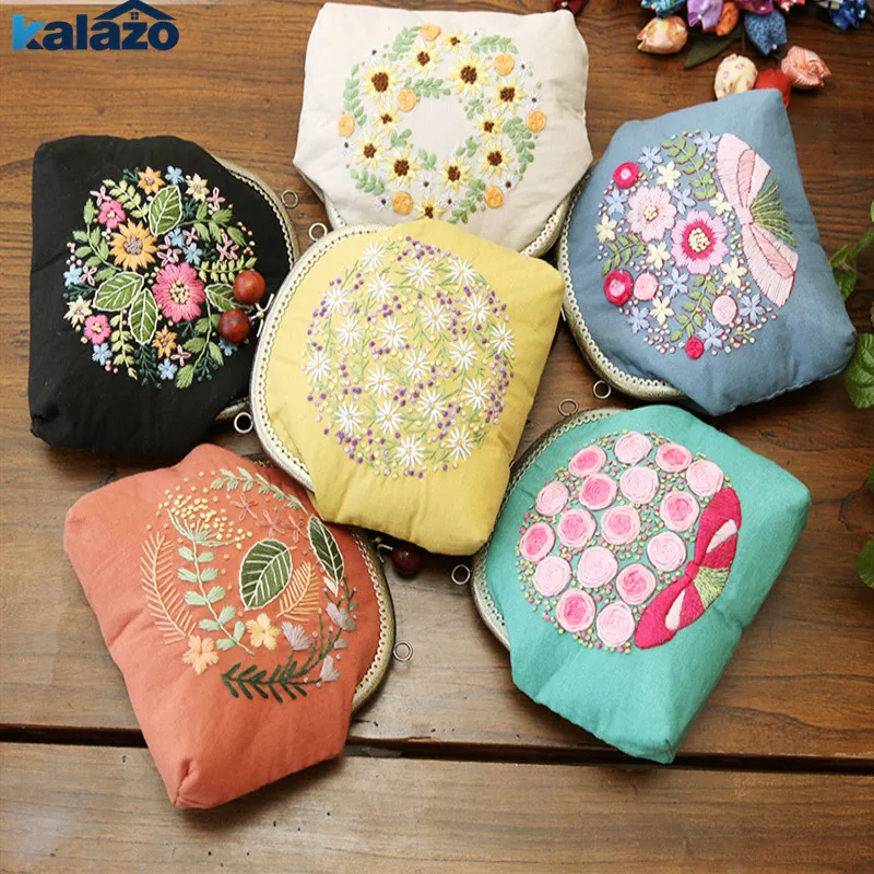 

1pc Ribbon Embroidery DIY Flowers Bags Purse Wallet Handbag Needlework Cross Stitch Kit Birthday Gift Craft Sewing Supplies