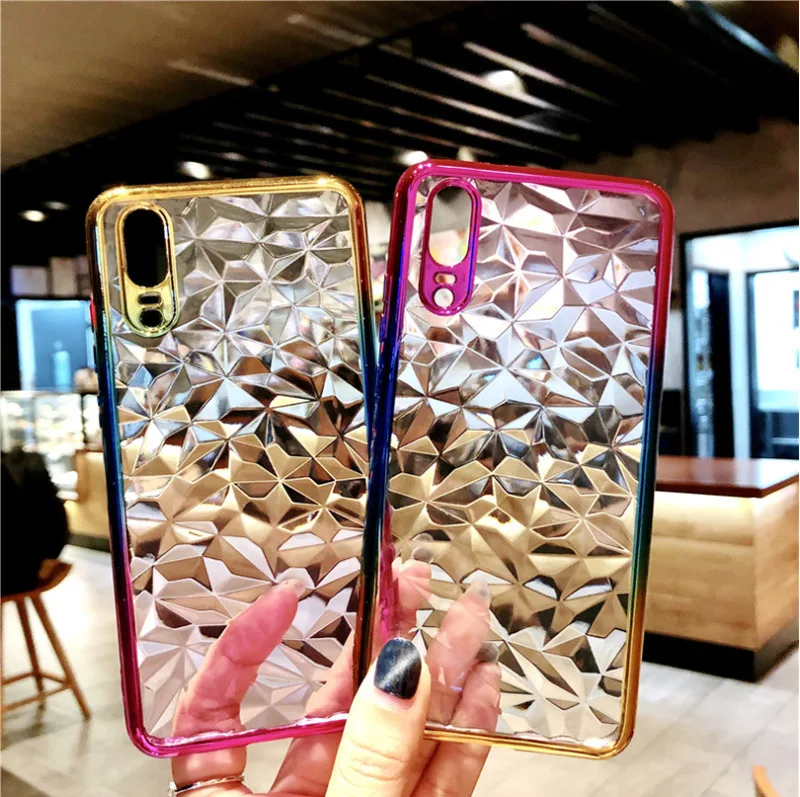 Goedkoop 3D Gradi euml;nt Diamant Plating Solf TPU Cover Phone Case Voor Huawei P10 P20 lite Pro 7C 5.7 #039; #039;Y9 2018 voor iphone XS Max Xr 7 8 plus
