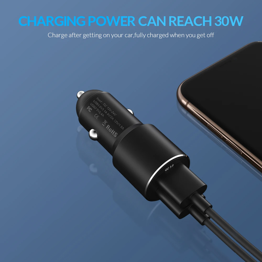 TOPK Dual USB Автомобильное зарядное устройство для iPhone Quick Charge 3.0A быстрое зарядное устройство автомобильное зарядное устройство для телефона Xiaomi samsung зарядное устройство для телефона в автомобиле
