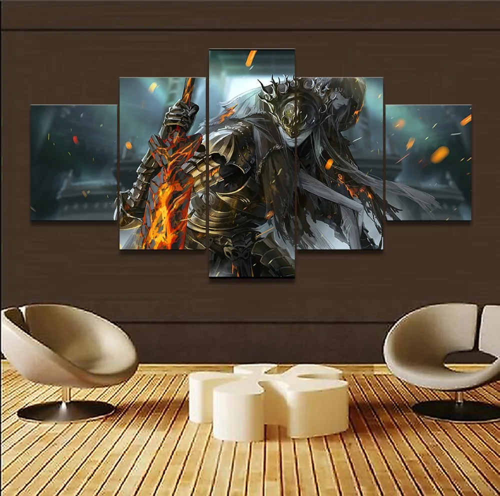 

Canvas Printed Modular Pictures Wall Art Painting 5 Panel Game Dark Souls III Warrior Poster Home Decor Bedroom Modern Artwork