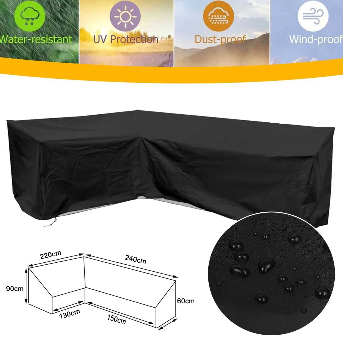 

Black/Green/Silver 220x240cm L Shape Corner Sofa Couch Cover Waterproof Dustproof Covers for Garden Outdoor Supplies