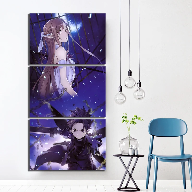 3 шт. меч искусство онлайн плакаты картины Сан Юки Асуна и Kirito картина HD холст для