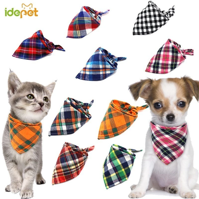 Blue Checker Plaid Dog Puppy Bandana Accessory Fashion Scarf Neckwear