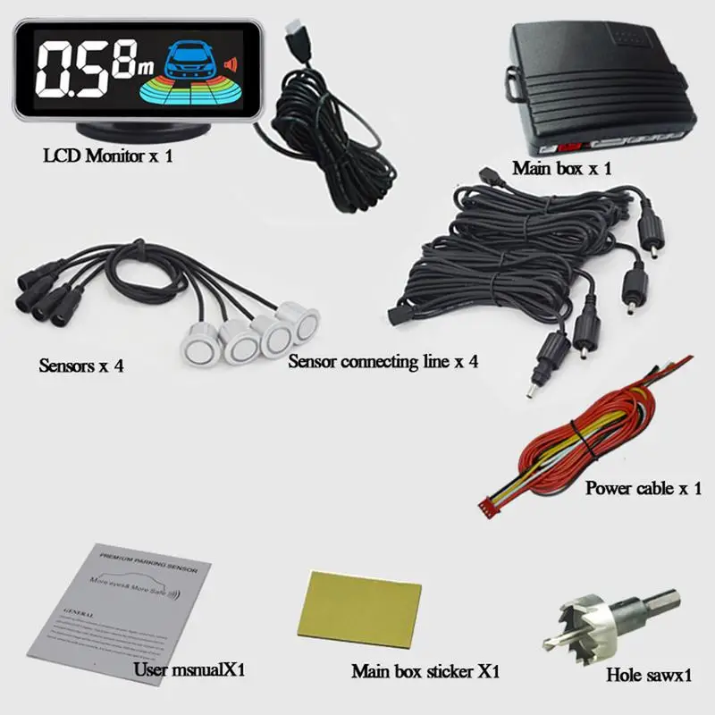 Sensor de aparcamiento 4 sensores coche de marcha atrás Radar aparcamiento coche Detector asistencia aparcamiento Radar reverso Sensor de aparcamiento 4 sensores coche de marcha atrás Radar aparcamiento coche Detector asistencia aparcamiento Radar reverso