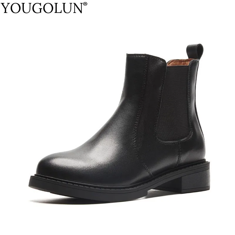 

Genuine Leather Low Heel Ankle Boots Women Spring Autumn Ladies Low Heels Shoes A218 Fashion Woman Black Round Toe Ankle Boots