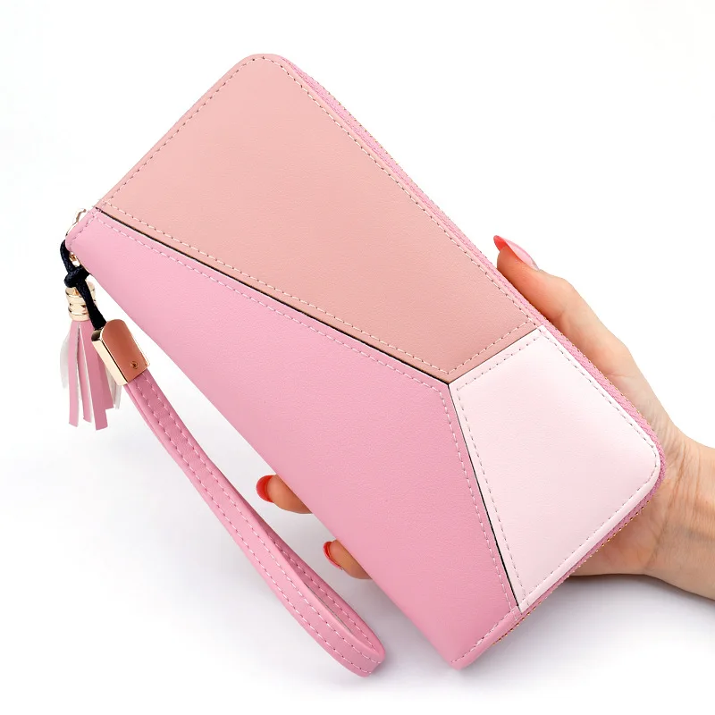 

New Style Korean-Style Ms Wallet Student Long Zip Large Capacity Handbag Simple Fashion Color Young Girl Panel Pouch Women Purse