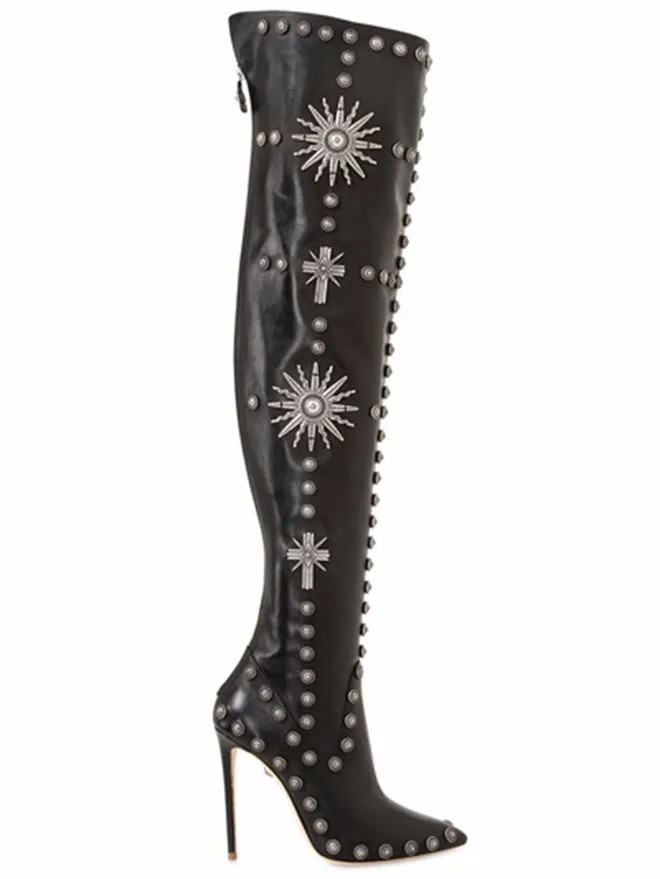 

Punk Style Metal Decor Thigh High Boots Plus Size Party Shoes Women