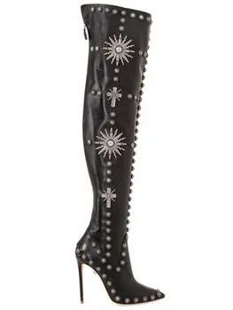

Punk Style Metal Decor Thigh High Boots Plus Size Party Shoes Women