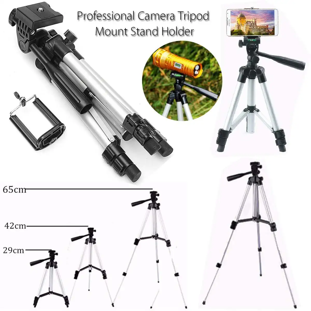 

290-650mm Extendable Mobile Smart Phone Camera Tripod Stand Mount Holder Clip Set For HTC for iPhone 6 6s 7 for Samsung