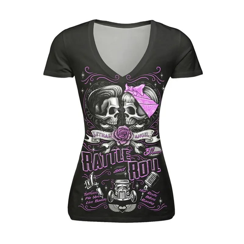 

Summer New Graphic Tee Shirts Women Goth Tops Streetwear Skull Print Letter Hipster Black Slim Sexy Female Casual Funny T Shirt