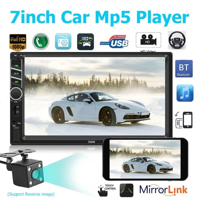 

12V SWM X1 Car MP5 Player FM Radio BT AUX USB with Steering Wheel Controller Colorful lights HD capacitive screen 178*100mm