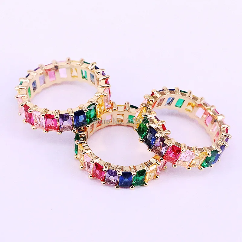 5Pcs Rainbow CZ ring colorful zirconia elegance luxury fashion gold color statement rings for women