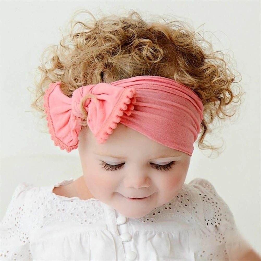 Милая и очаровательная детская большая повязки на голову с бантом, нейлоновая эластичная лента для волос, аксессуары для волос в виде тюрбана, розовая, красная повязка на голову