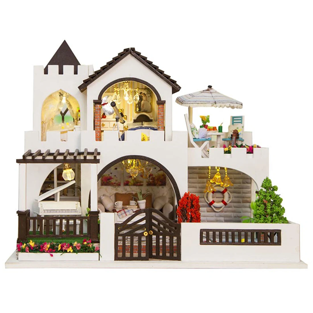 

DIY Creative Handmade Theme Wooden Cabin Assembly Building Model Toy Set With Light And Music For Children Gift- Fantasy Castle