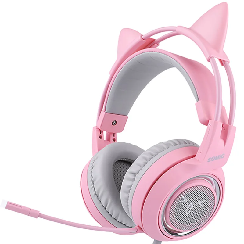 SOMIC G951 розовые наушники с кошачьими ушками виртуальная 7 1 шумоподавление игровые