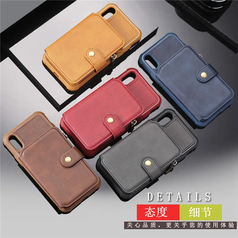 Vertical Flip Card Holder Leather Case For iPhone6 6S Plus 7 8 X XR XS Max Retro Cover Samsung S8 S9Plus Wallet Pouch |