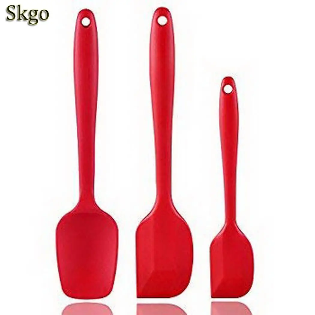 

New Cake Spatula Butter Cream Mixing Scraper Silicone Cooking Baking Decor Tool Set of 3Pcs Black Pink Red
