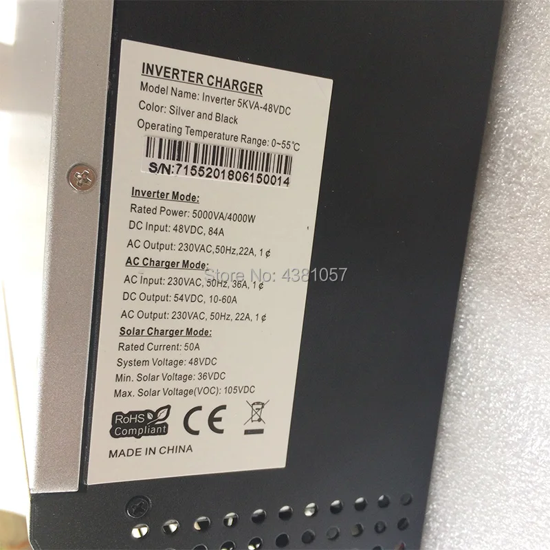 Солнечный инвертор параллельный 5000VA встроенный 48V50A PWM PV Контроллер заряда с 60A AC