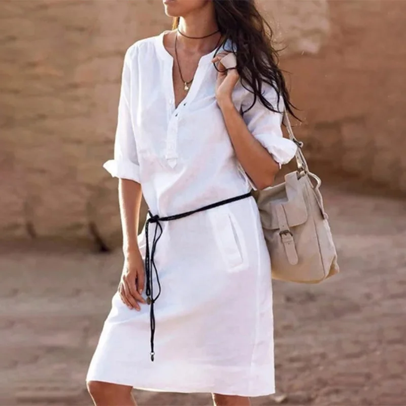 

Women Buttons dress Summer Casual Party Long Shirt Dress femme vestido Plus Size yellow white black