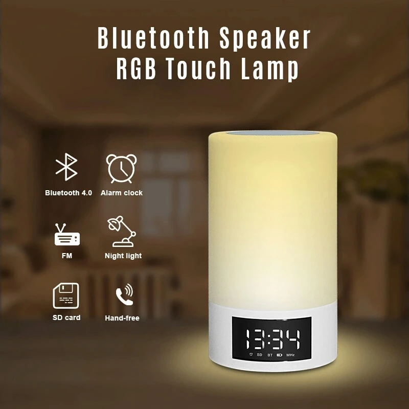 

Portable bluetooth 4.0 Speaker with Bedroom Table Lamp Night LED Light Color Changing Lamp for Kids Alarm TF Card