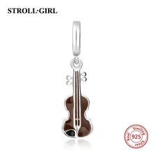 Strollgirl 925 серебро коричневый цвет Скрипки подвеска Талисманы DIY Бусины подходят Pandora Браслеты кулон ювелирные изделия Женщины Подарки
