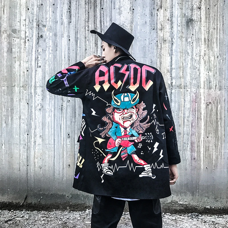 

Hip-hop 2018 Autumn And Winter Male Jacket Personality Doodle Printing Teenagers Tide Loose large size causal Men's wear Coat