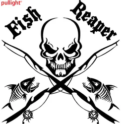 17CM*17CM Fish Reaper Skull Fishing Rod Car Boat Truck Window Vinyl Decal Graphic Sticker Motorcycle SUVs Stylings