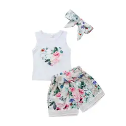 Pudcoco/Новинка 2019 года; брендовая летняя одежда для маленьких девочек; Топ и шортики с цветочным принтом; комплект из 3 предметов