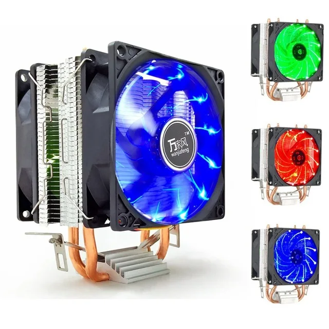 

LED 2 Heat Pipe Quiet 3Pin CPU Cooler Heatsink Dual Fan For LGA 1155 775 1156 AMD 12V Dual CPU Cooler Quiet Powerful Fan For AMD