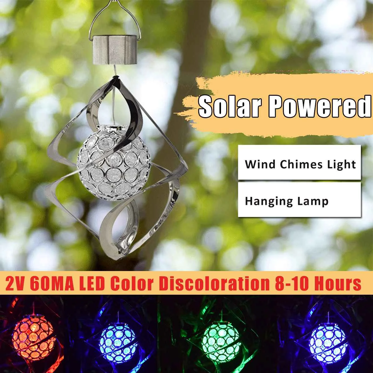 

LED Solar Light Indoor Outdoor Garden Solar Power Lamp Hanging Color Wind Bell Wall Lights for Home Garden Decor Lighting