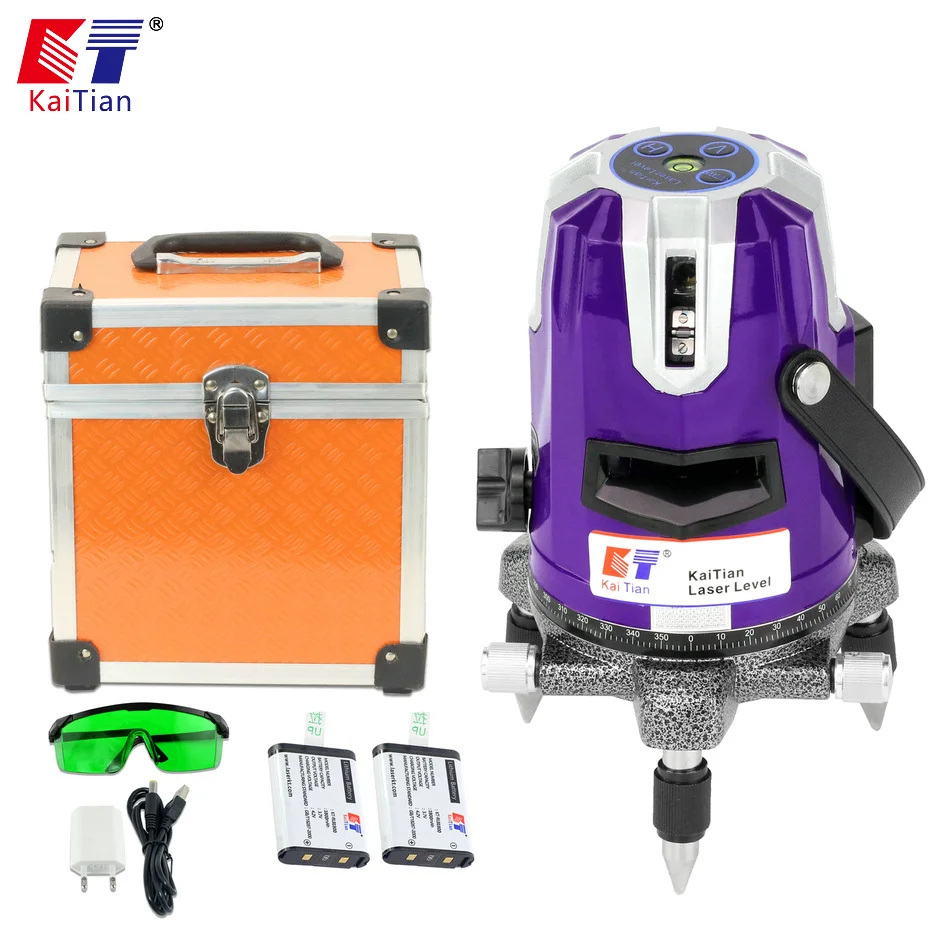 

KaiTian 2Lines Laser Level Green Beam USB Charge & Li-ion Battery Self-Leveling Horizontal Vertical Cross Lasers Line Level TooL