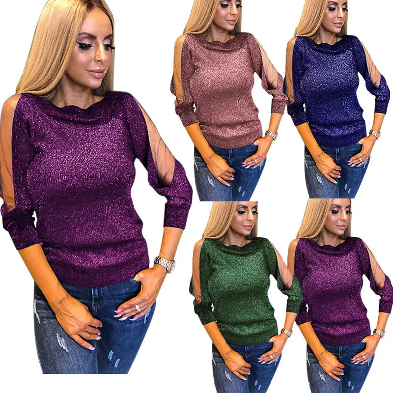 

Fashion Women Blouses Sexy Sequins Ladies Tops Womens Long Sleeve Blouses And Tops Loose Shirt Winter Ladies Shirts And Blouses