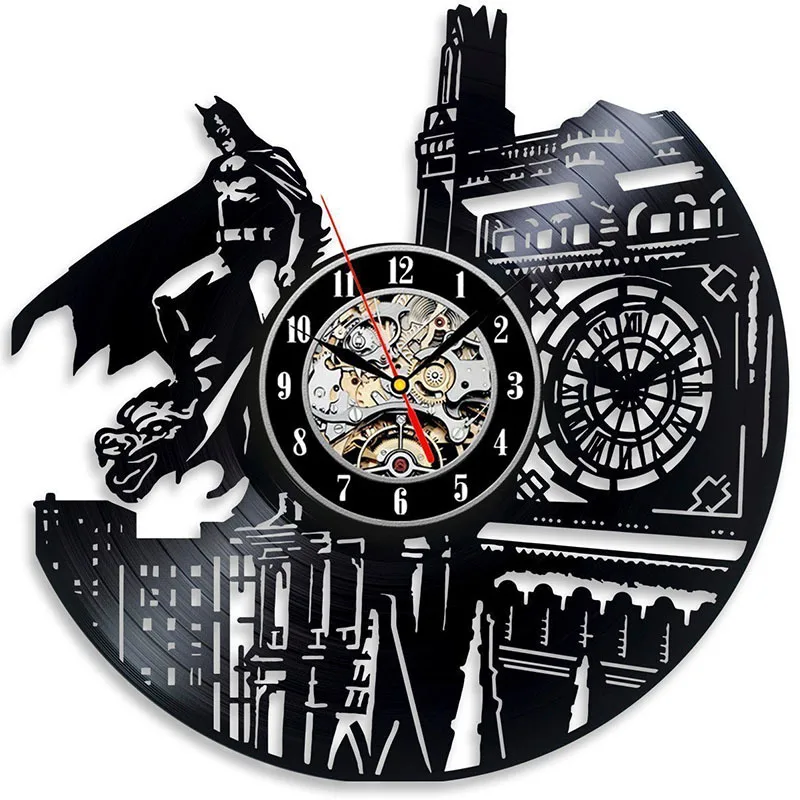 

Batman And London Led Clock Cd Record Wall Clock Cartoon Theme Vinyl Record Wall Clock Handmade Black Hollow Home Decor Clock