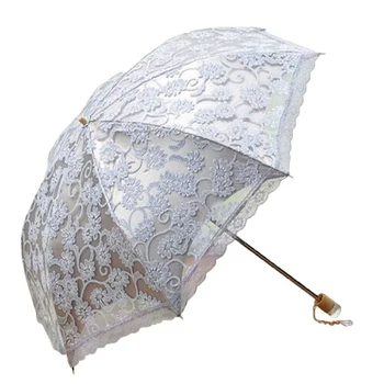 

Promotion! Gray Compact Lace Wedding Parasol Folding Travel Sun Umbrella UV Block